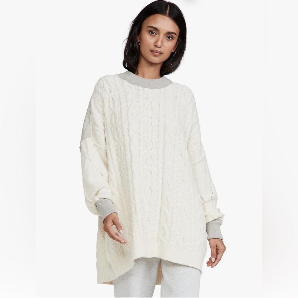 Free People Cream and Gray Olympia Tunic Sweater - Picture 3 of 14